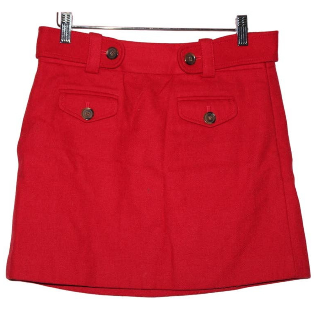 Women's J. Crew Red Wool Nylon Pull On Zip Up Buttoned Pockets Mini Skirt Size 2